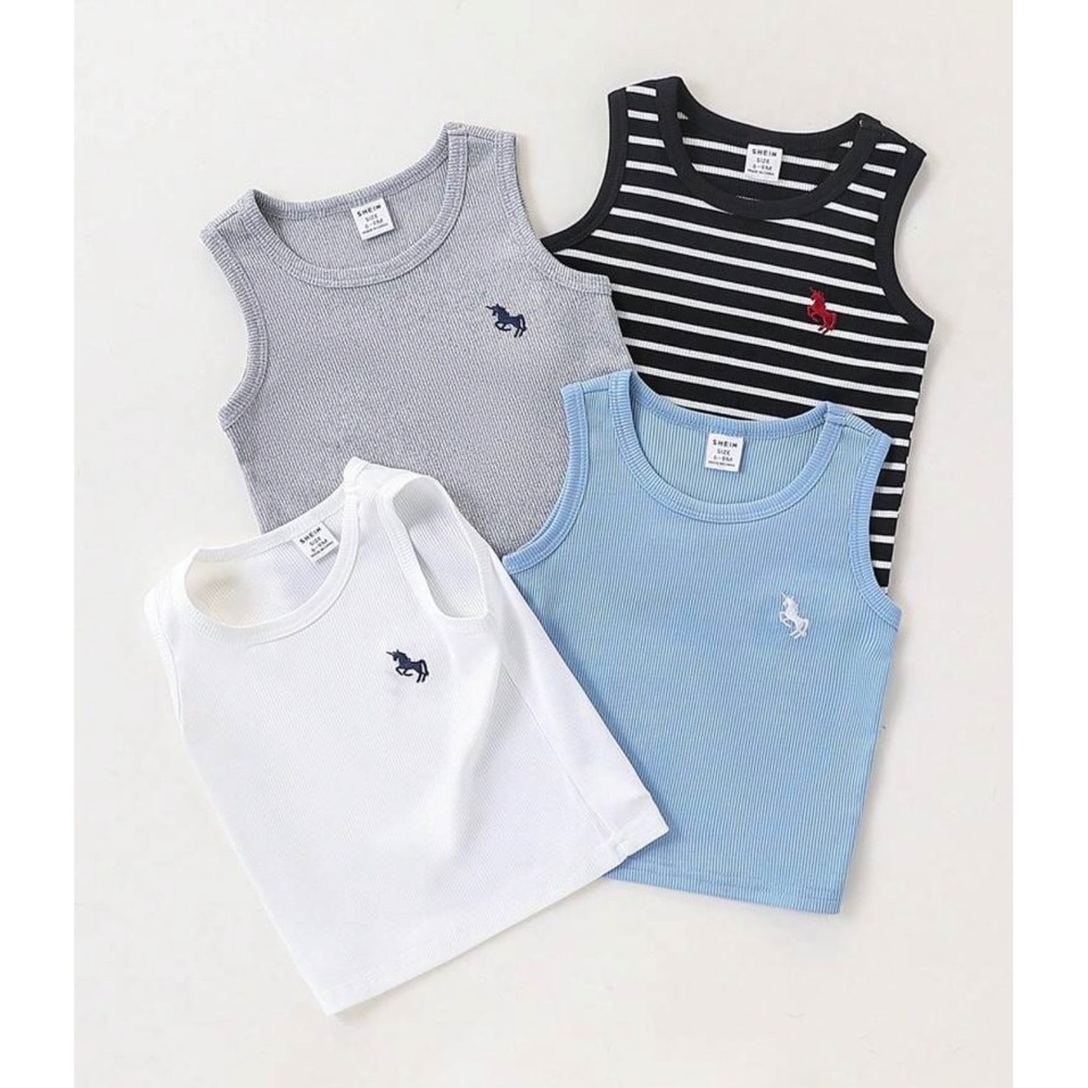 SHEIN Kids 4 Pack Ribbed Tank Tops Unicorn Logo Multi Color‎ Striped